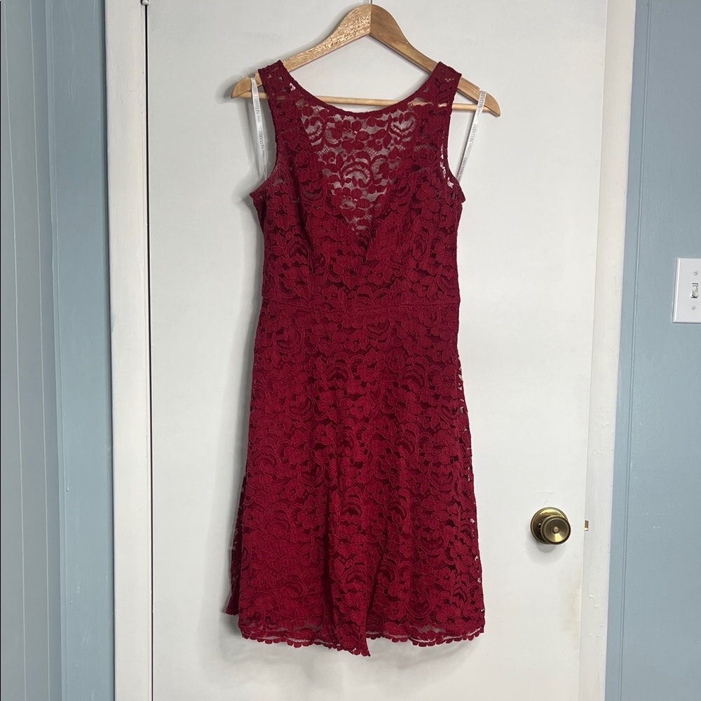 David's Bridal Burgundy Lace Mini Dress